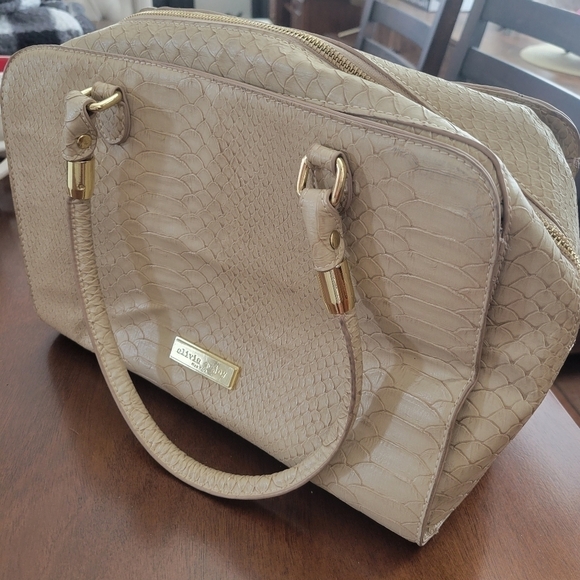 Olivia + Joy Croc Embossed Beige Vegan Shoulder Bag - Picture 14 of 14